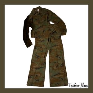 Fashion Nova Green & Brown Camo Utility Jacket